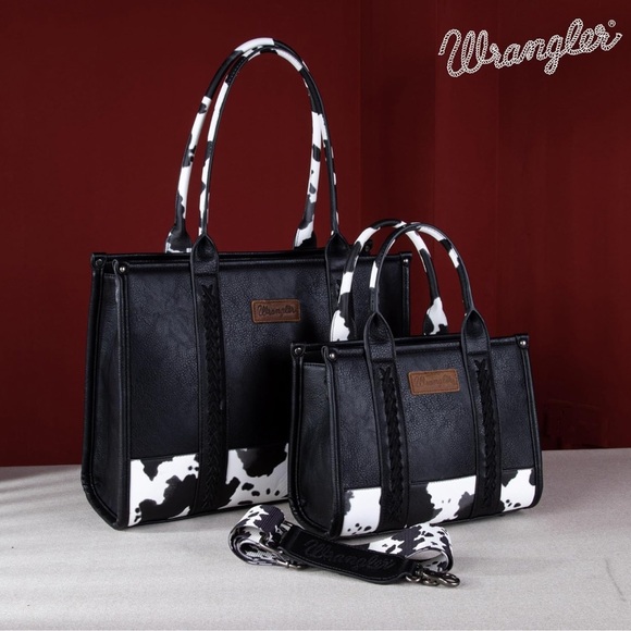 💕Wrangler Leather Cow Print Tote Bag NWT💕 - Picture 6 of 9